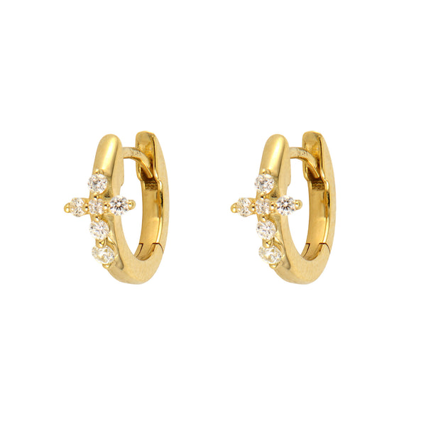 Tiny Diamond Cross Hoop Earrings