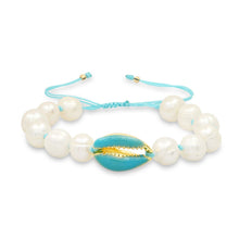 Turquoise or Pink & Gold Shell Fresh Water Pearl Bracelet