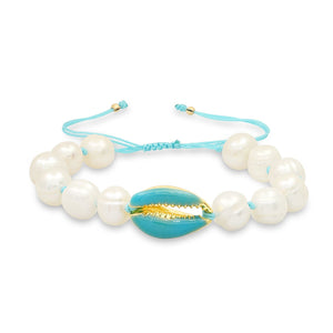Turquoise or Pink & Gold Shell Fresh Water Pearl Bracelet