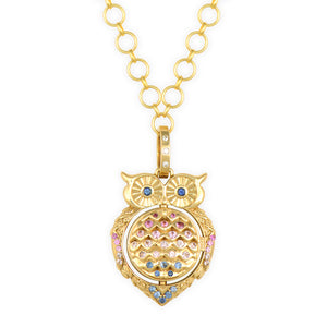 Moonstone & Sapphire Double Sided Wise Owl Locket Pendant