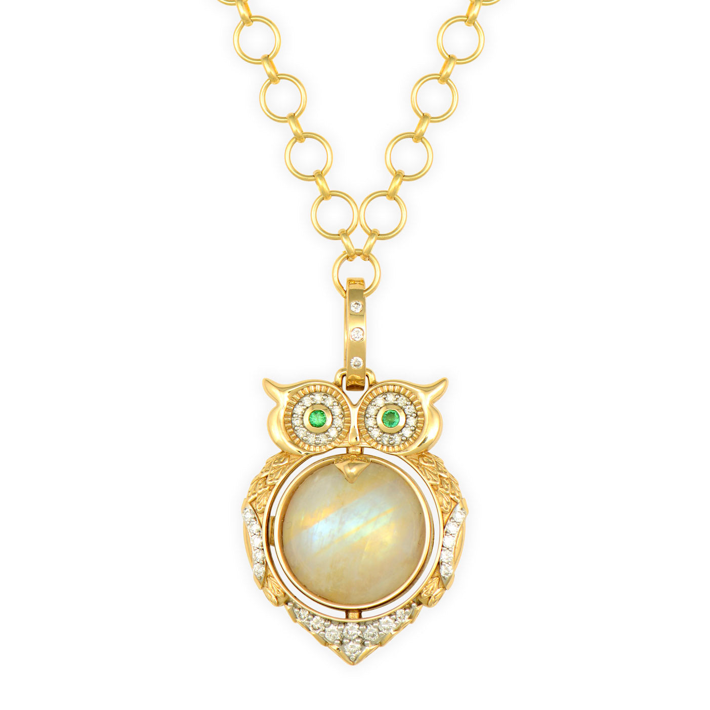 Moonstone & Sapphire Double Sided Wise Owl Locket Pendant