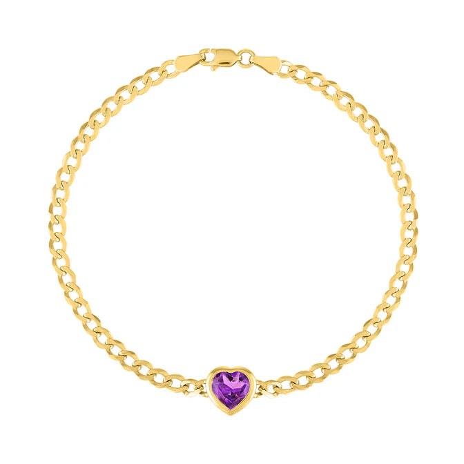 The Cooper Faceted Heart on Cuban Link Chain Bracelet
