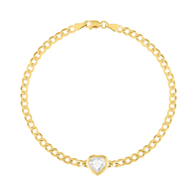 The Cooper Faceted Heart on Cuban Link Chain Bracelet