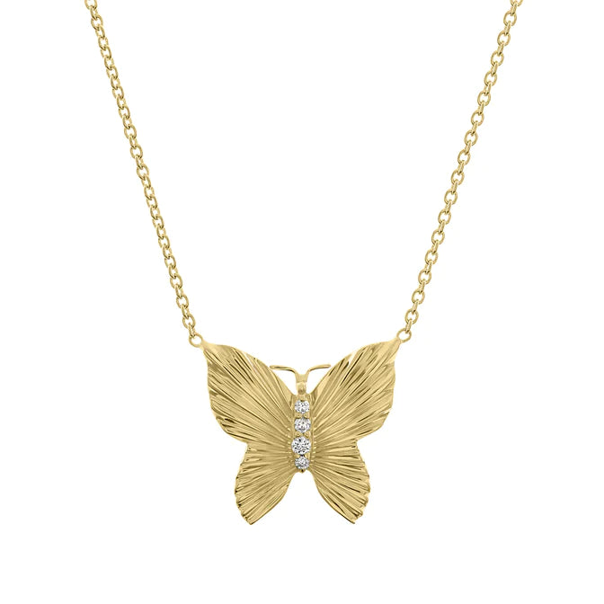 Brenner Fluted Diamond Butterfly Necklace