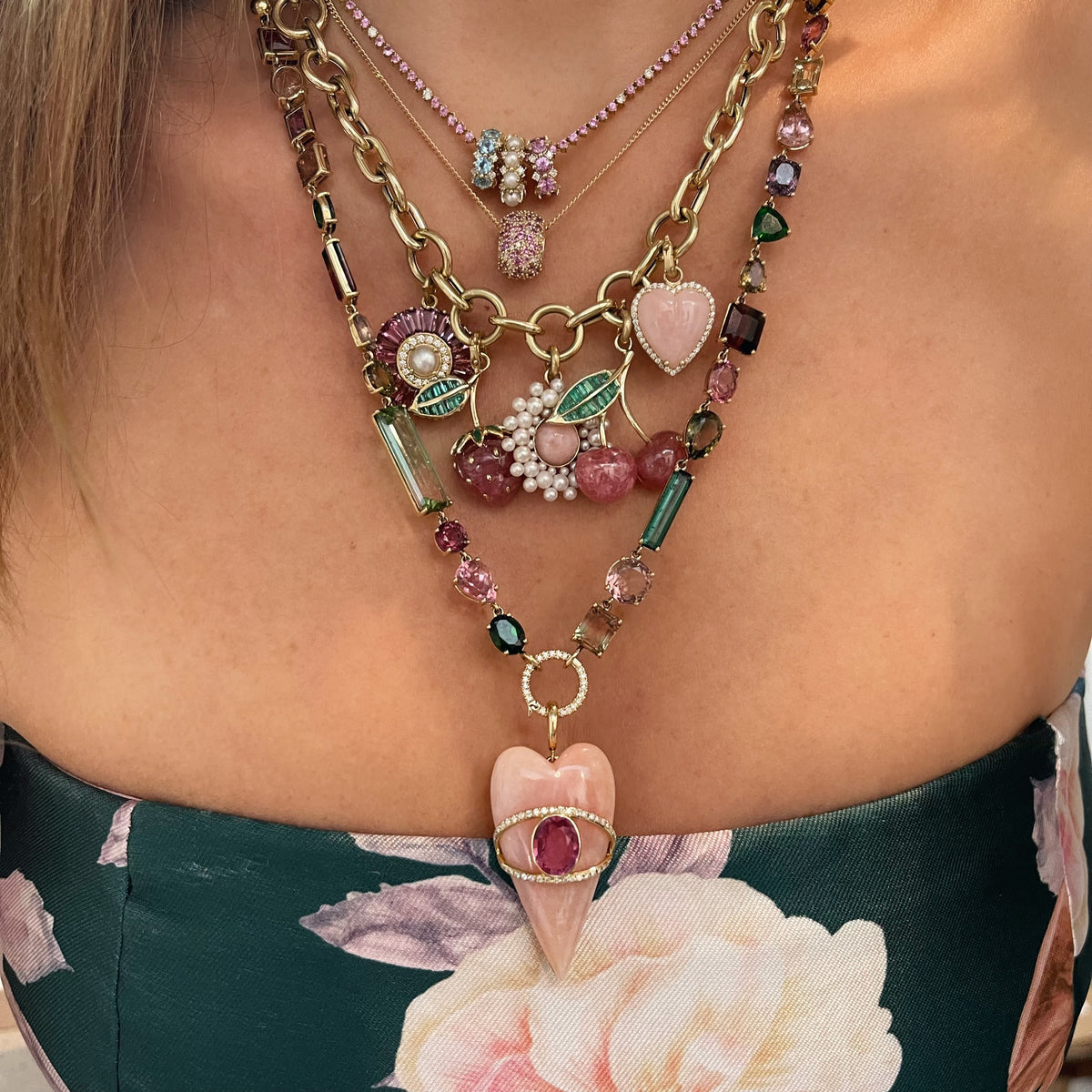 Pearl or Turquoise and Diamond Rounds Big Bead
