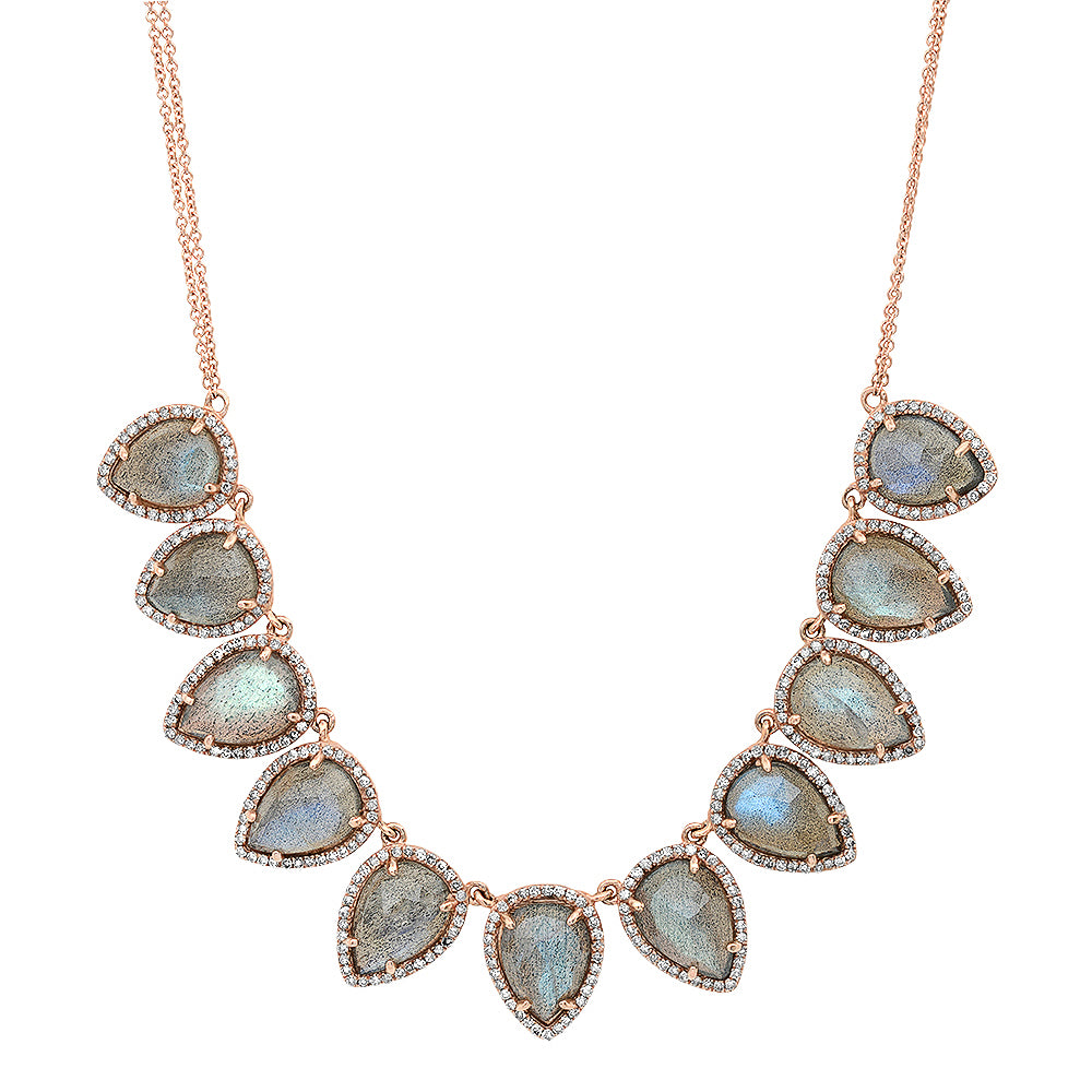 Luminescent Pear Labradorite & Diamond Necklace