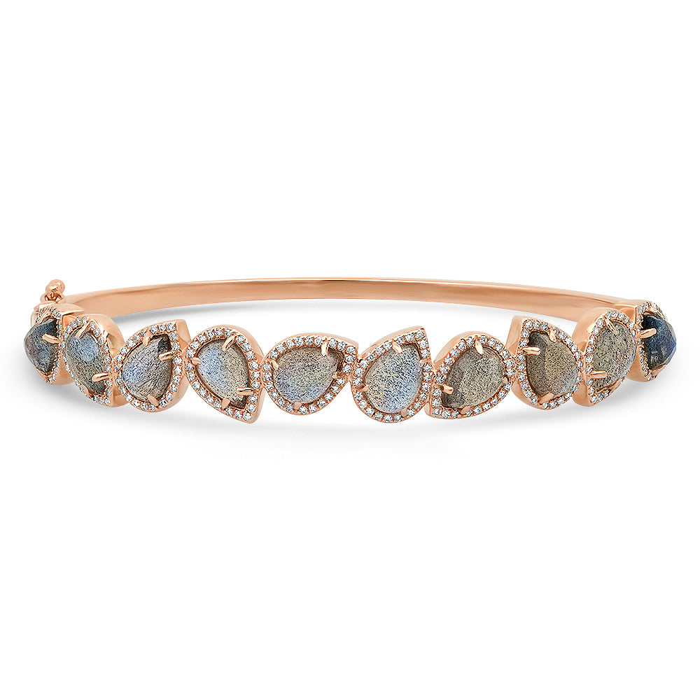 Pear Labradorite With Diamond Cuff Bangle Bracelet
