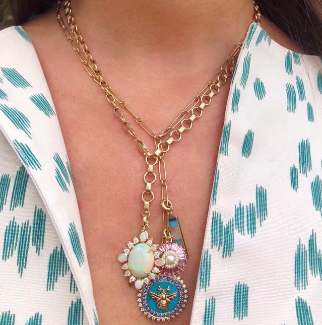 Nora Rainbow Moonstone or Opal and Diamond Quatrefoil Pendant Charm