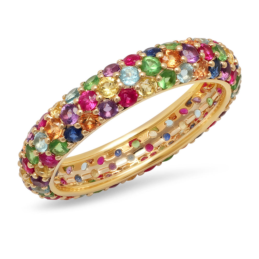 Multi Colored Pave Domed Ring