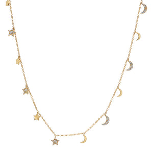 30" Diamond Moon & Star Long Necklace
