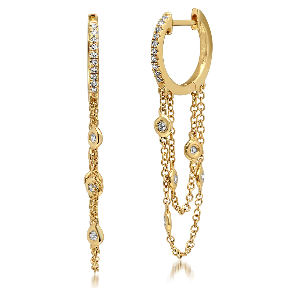 Drip Chain with Bezel Diamonds Huggies