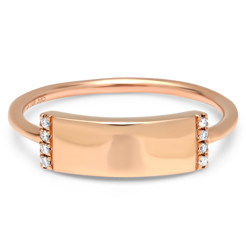 Rectangle Diamond Skinny Plaque Engravable Ring