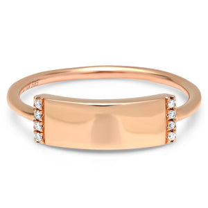 Rectangle Diamond Skinny Plaque Engravable Ring