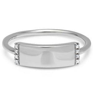 Rectangle Diamond Skinny Plaque Engravable Ring