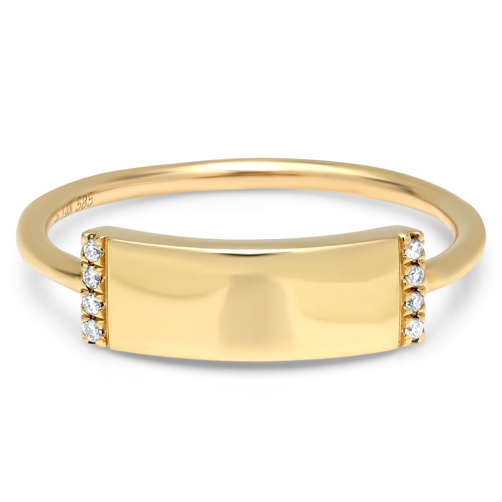 Rectangle Diamond Skinny Plaque Engravable Ring – Milestones by ...