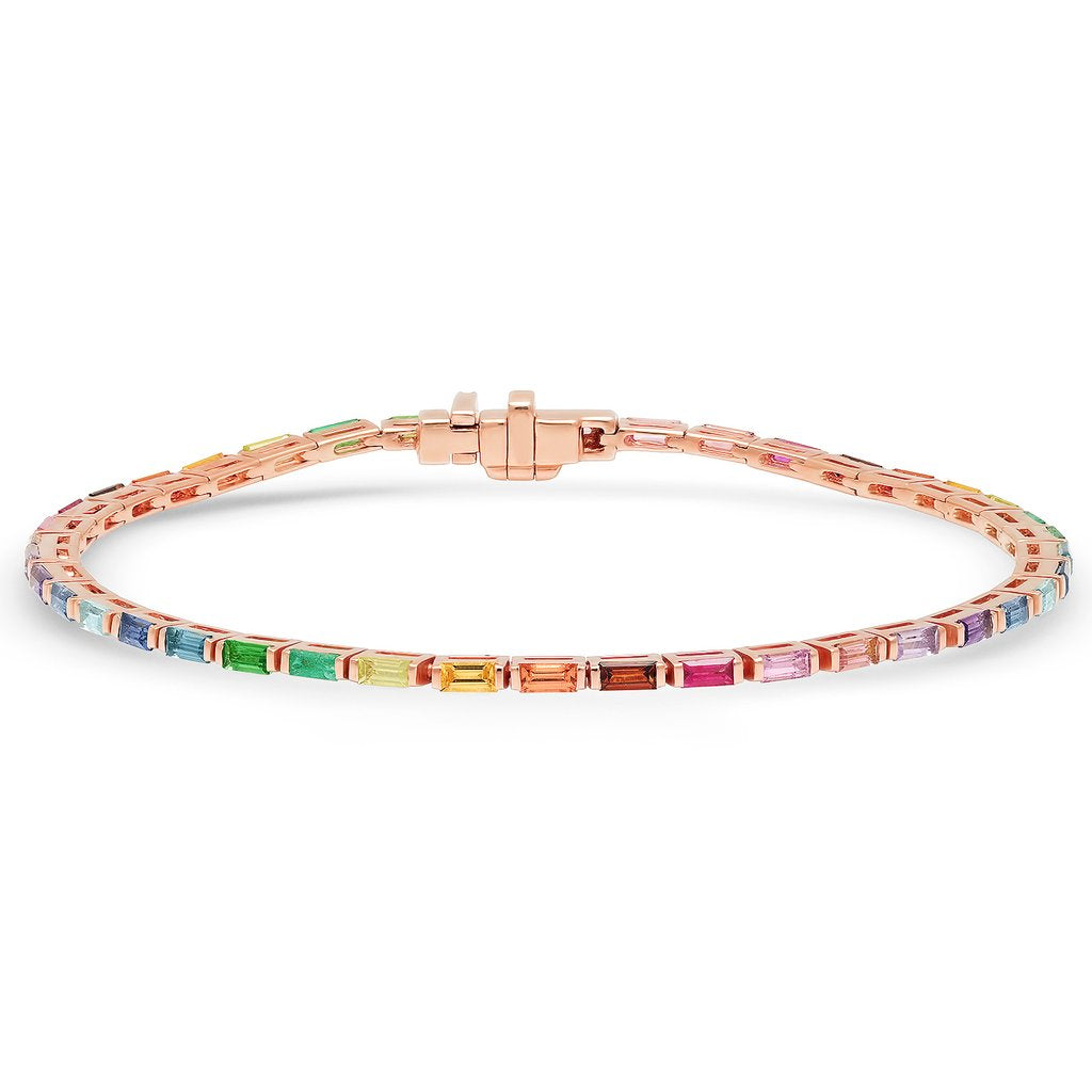 Rainbow Gemstone Baguette Tennis Bracelets