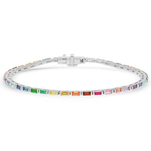 Rainbow Gemstone Baguette Tennis Bracelets