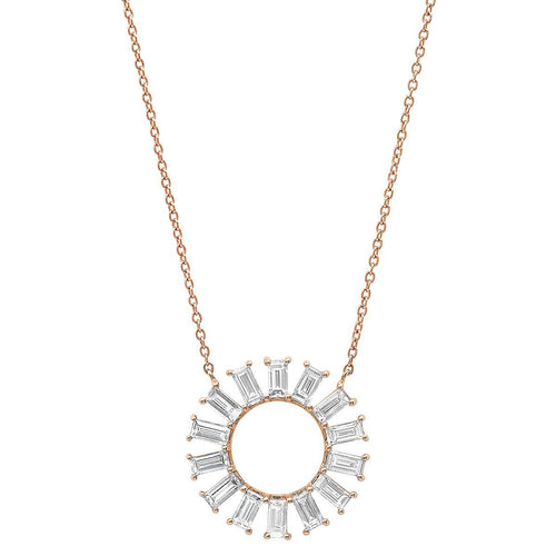 Diamond Baguette Flower Wheel Necklace