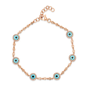 Turquoise Evil Eye & Bezel Set Diamonds Bracelet
