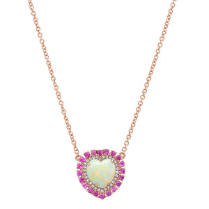 One of a Kind Opal & Pink Sapphire Heart Pendant