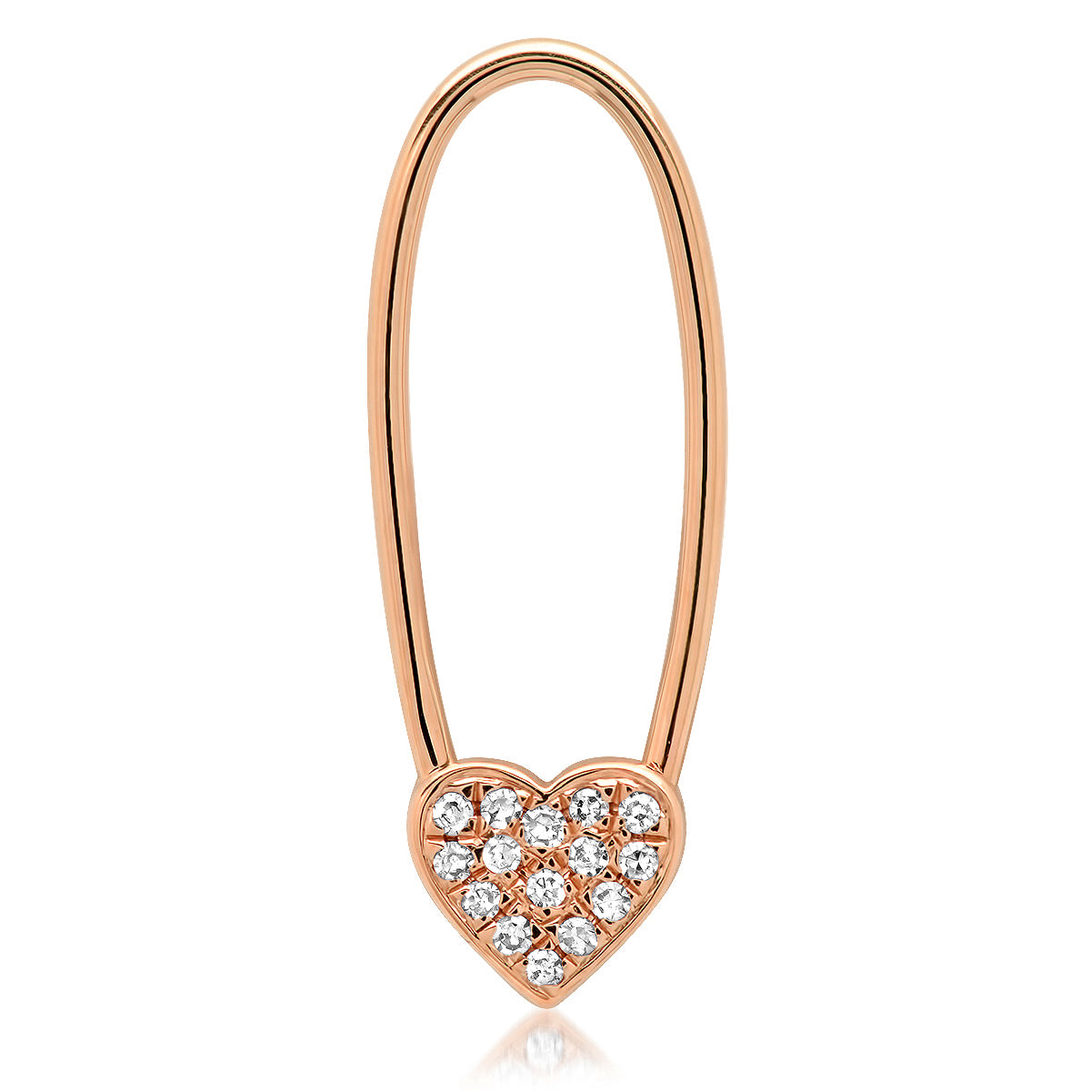 Single Diamond Heart Safety Pin Earring