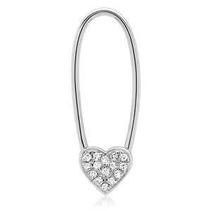 Single Diamond Heart Safety Pin Earring
