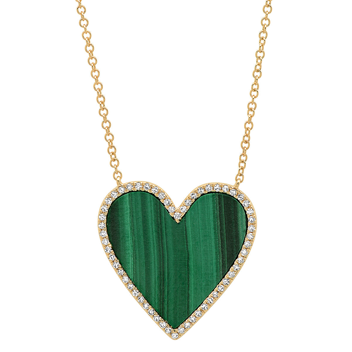 Malachite Heart Necklace with Diamond Frame 