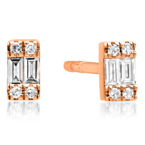 Rectangular Diamond Baguette Cluster Petite Stud Earrings