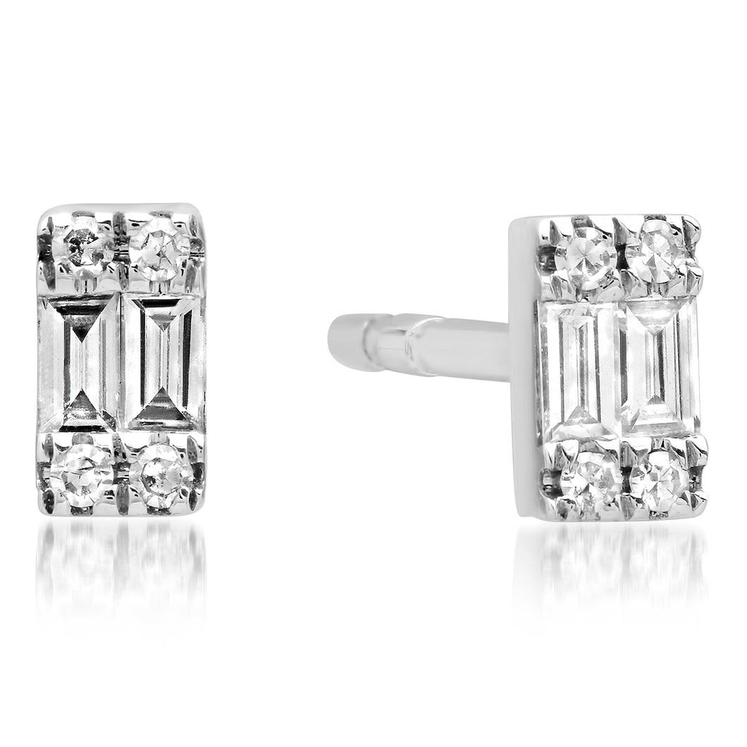 Rectangular Diamond Baguette Cluster Petite Stud Earrings