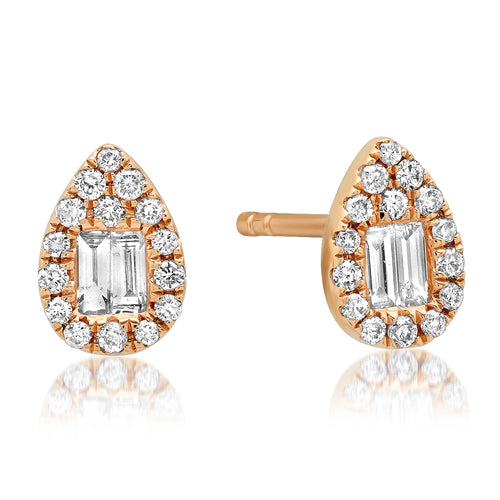 Baguette & Round Diamond Cluster Teardrop Stud Earrings