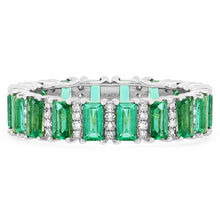 Emerald Cut Emeralds with Diamond Accents Eternity Band Ring