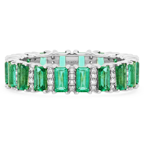 Emerald Cut Emeralds with Diamond Accents Eternity Band Ring