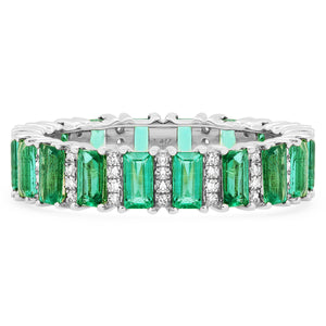 Emerald Cut Emeralds with Diamond Accents Eternity Band Ring