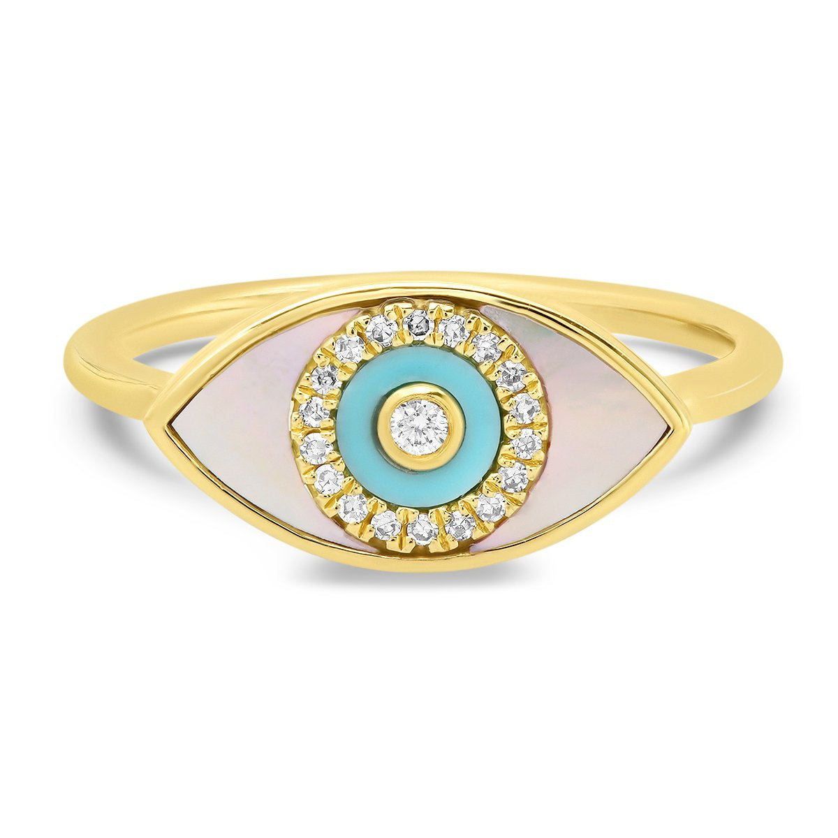 Mother Of Pearl & Turquoise Evil Eye Ring