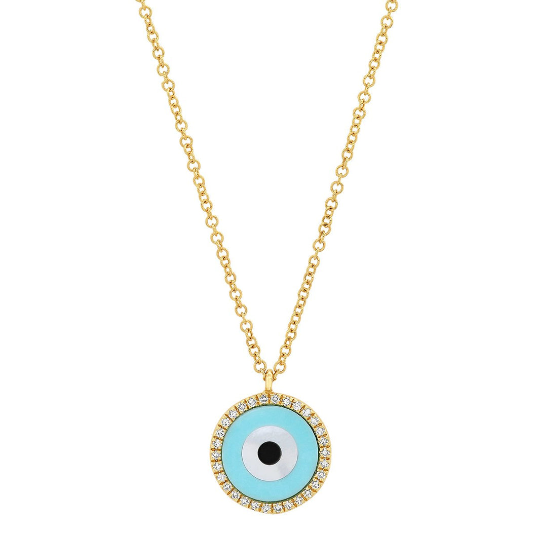 Turquoise & Mother of Pearl Inlay with Diamond Frame Necklace