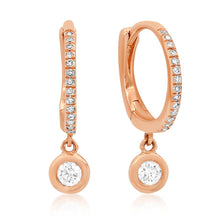 Diamond Huggie Earrings with Bezel Diamond Drop