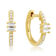Diamond Huggie Earrings with Double Baguette Accents