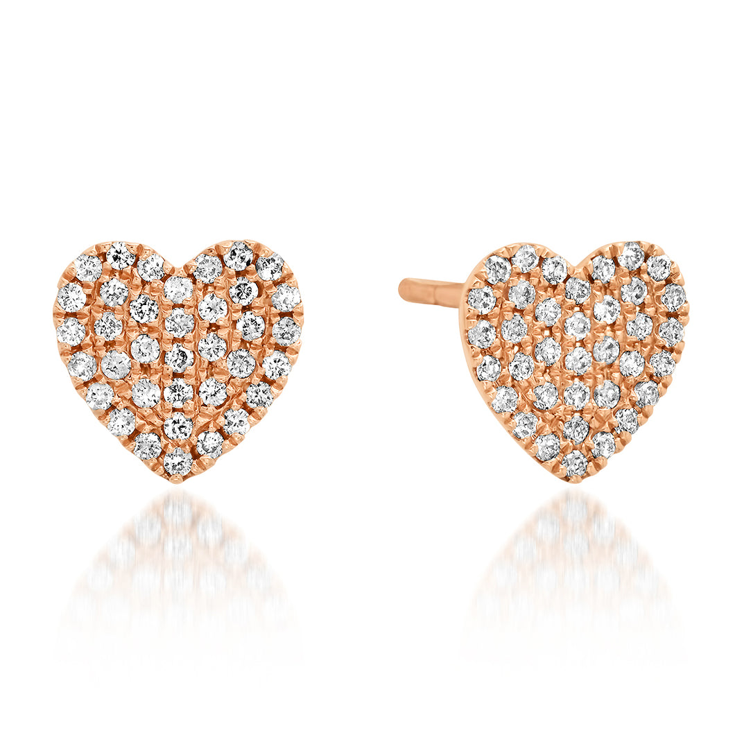 Pave Diamond Puffy Heart Stud Earrings