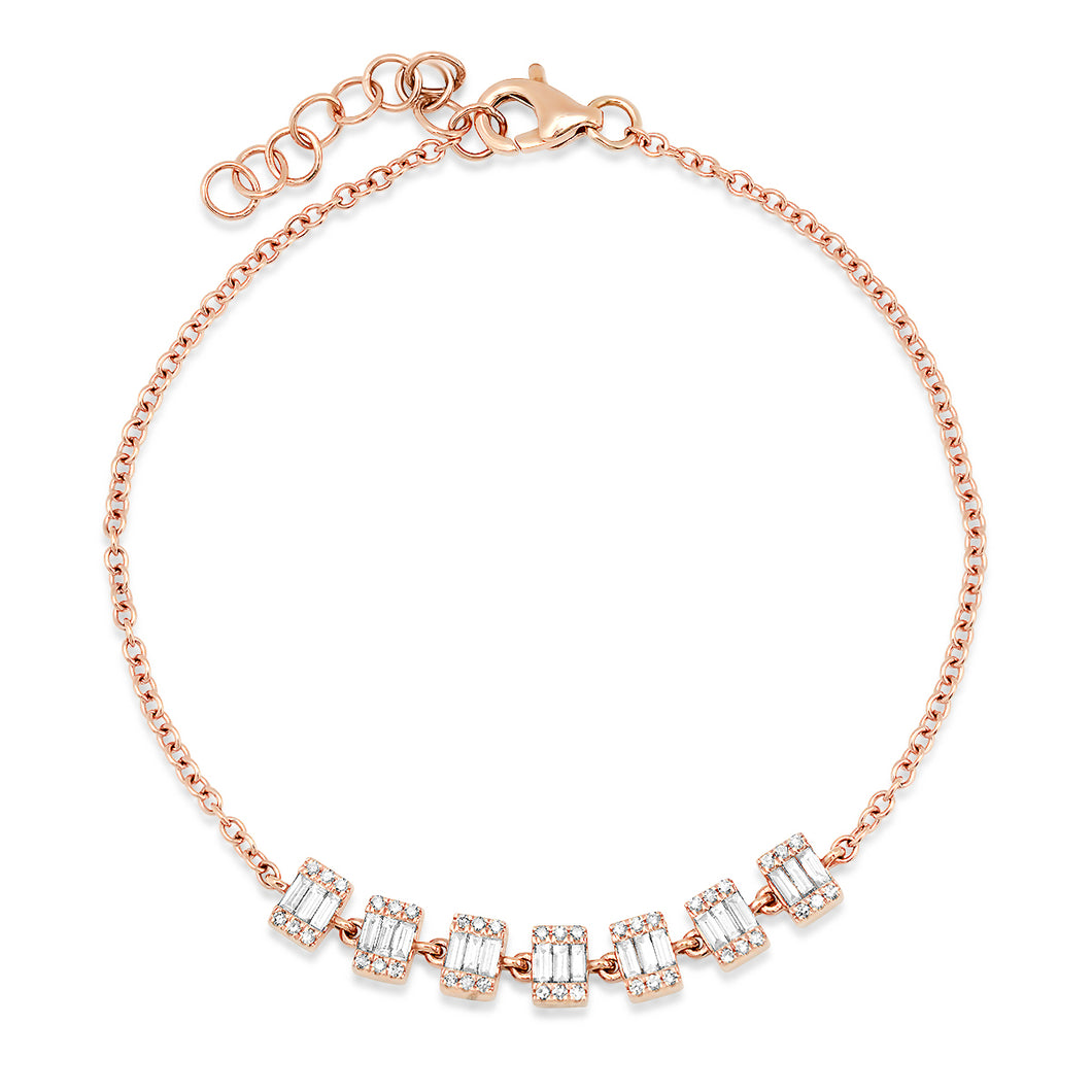 Diamond Baguette Clusters on Delicate Chain Bracelet