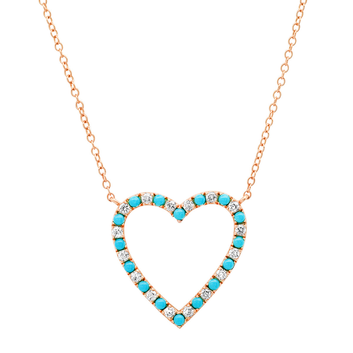 Diamond and Turquoise Open Heart Pendant Necklace