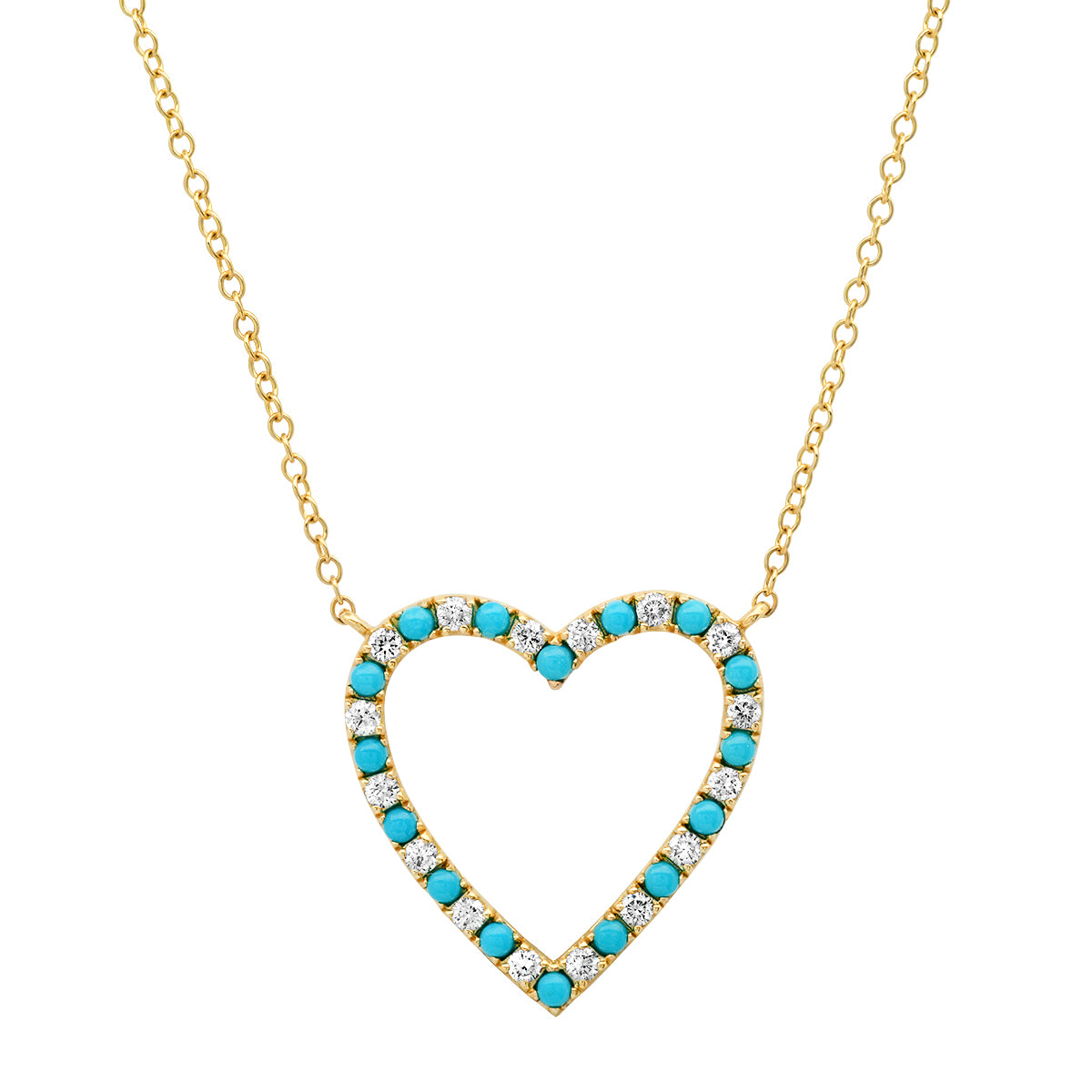 Diamond and Turquoise Open Heart Pendant Necklace