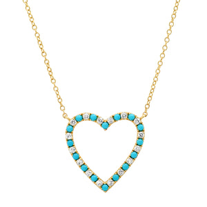Diamond and Turquoise Open Heart Pendant Necklace