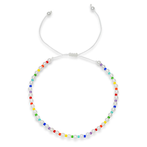 Delicate Pearl & Rainbow Bead Bracelet