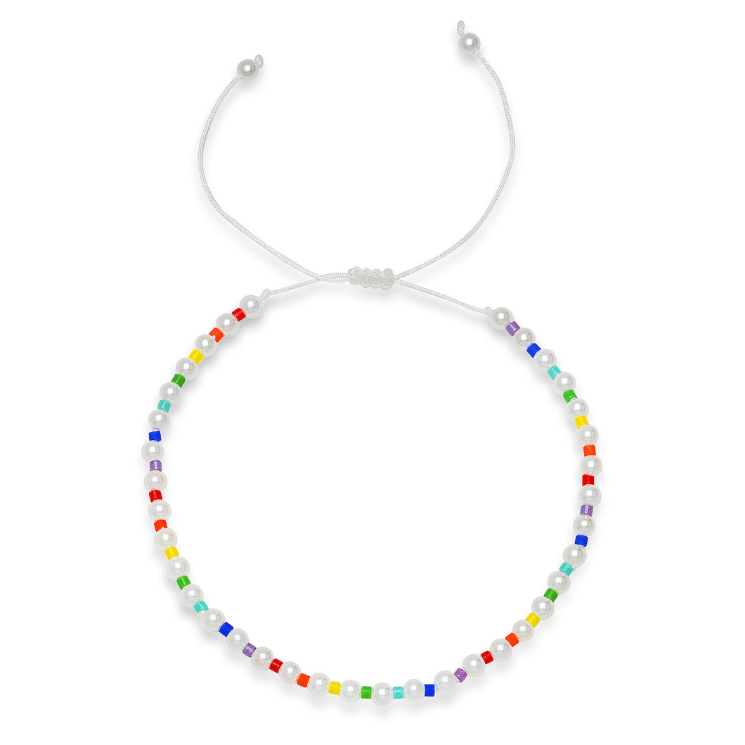 Delicate Pearl & Rainbow Bead Bracelet
