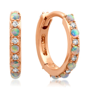 Opal and Diamond Huggie Earrings