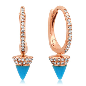 Diamond Huggie Earrings with Turquoise or Malachite Spike