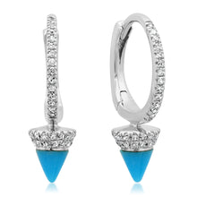 Diamond Huggie Earrings with Turquoise or Malachite Spike