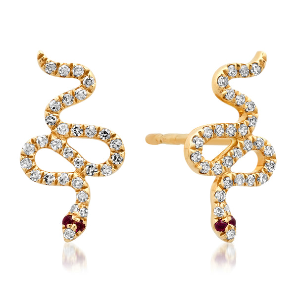 1/20 CT. T.W. Diamond Snake Stud Earrings in 10K Gold | Banter