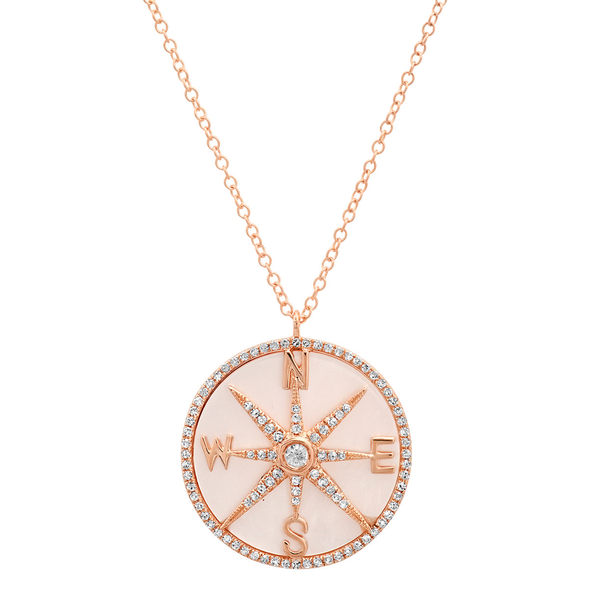 Mother of Pearl and Diamonds Compass Necklace