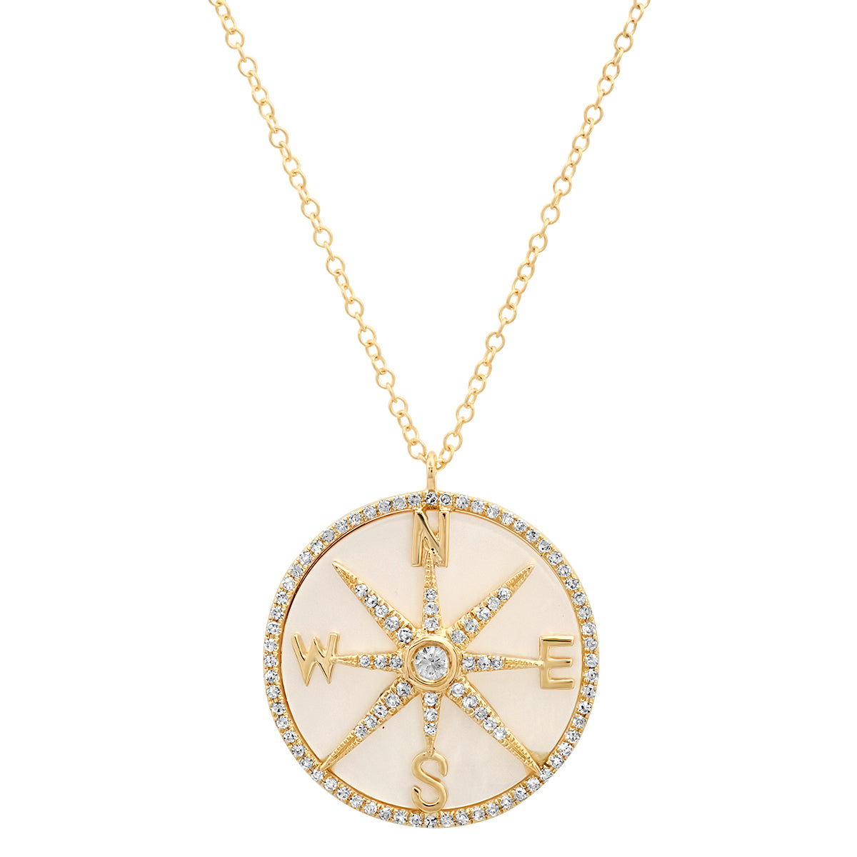Mother of Pearl and Diamonds Compass Necklace